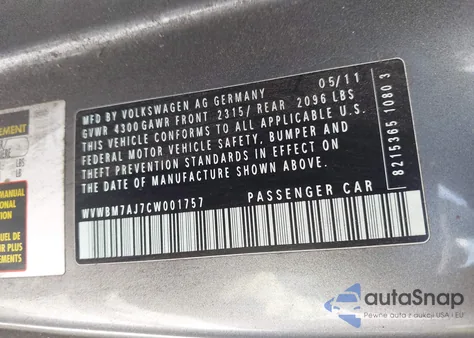 2012 Volkswagen Golf Tdi 2-Door from USA, damaged, VIN WVWBM7AJ7CW001757